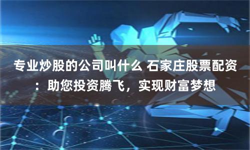 专业炒股的公司叫什么 石家庄股票配资：助您投资腾飞，实现财富梦想